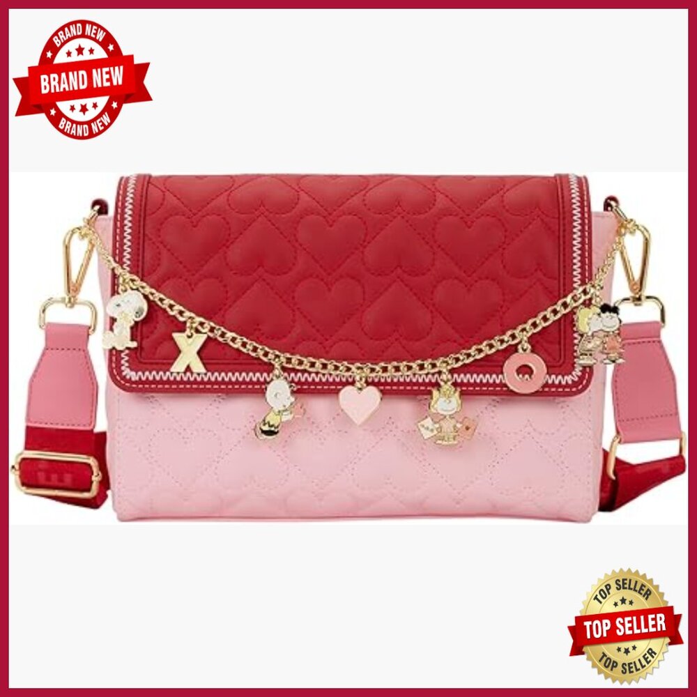 Adjustable Crossbody Bag With Quilted Hearts And Peanuts Charms